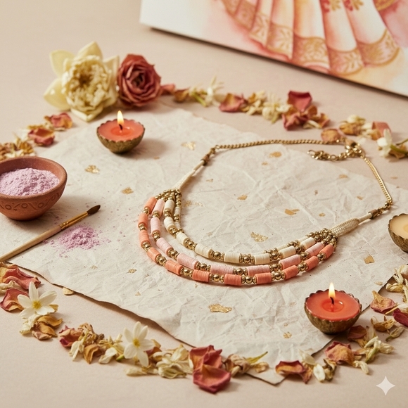 Boho Layered Multi Strand Necklace Handcrafted Antique Gold Beaded Statement - Picture 5 of 10